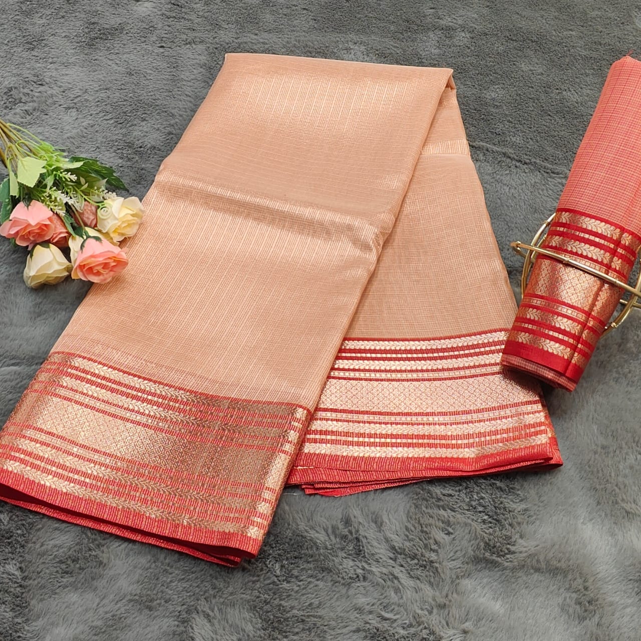 SC001 ORANGE PURE KOTA DORIA TISSUE SAREE