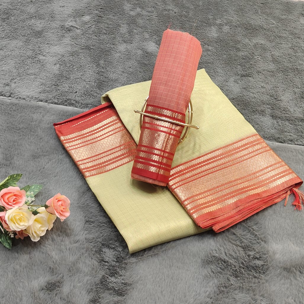 SC001 GREE PURE KOTA DORIA TISSUE SAREE