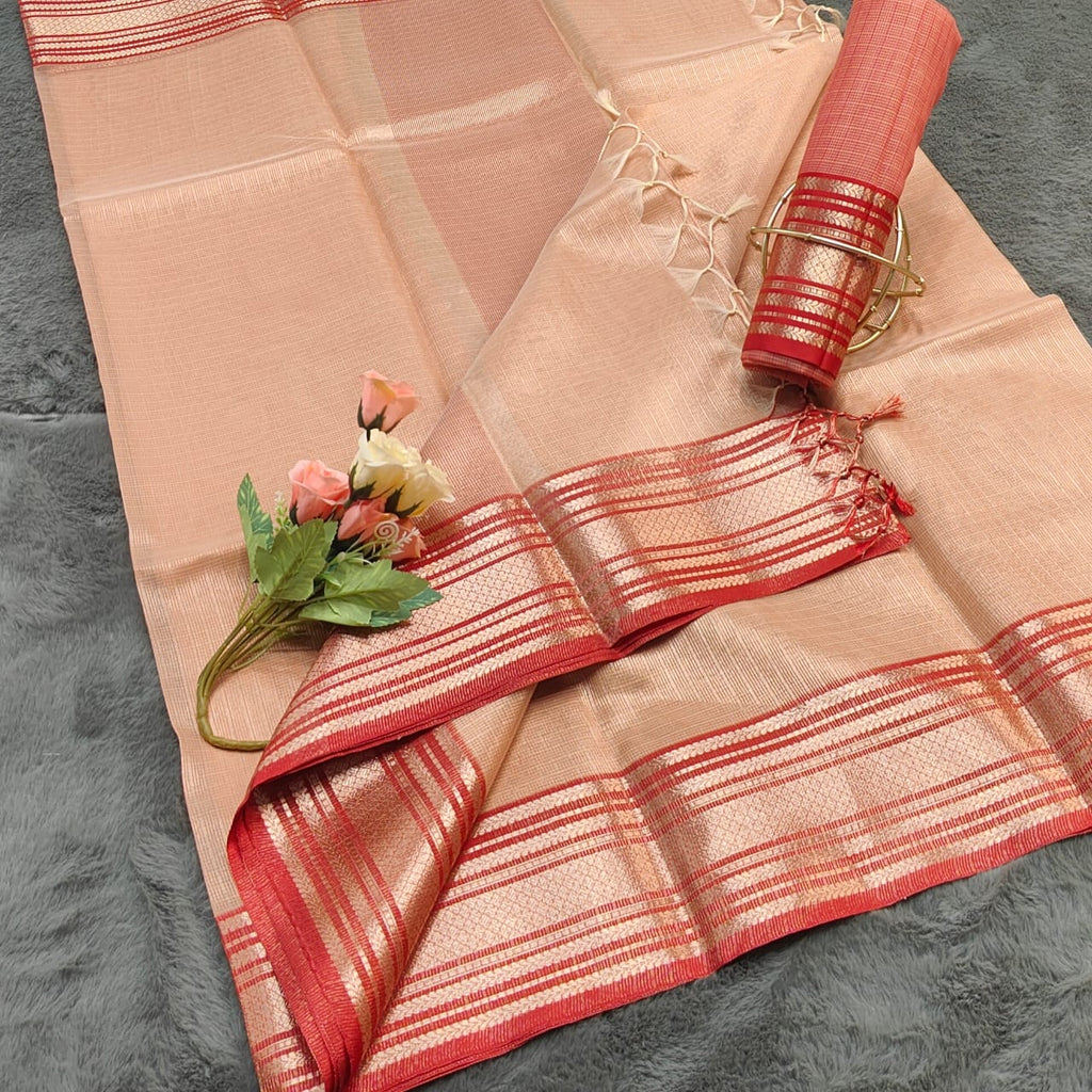 SC001 ORANGE PURE KOTA DORIA TISSUE SAREE