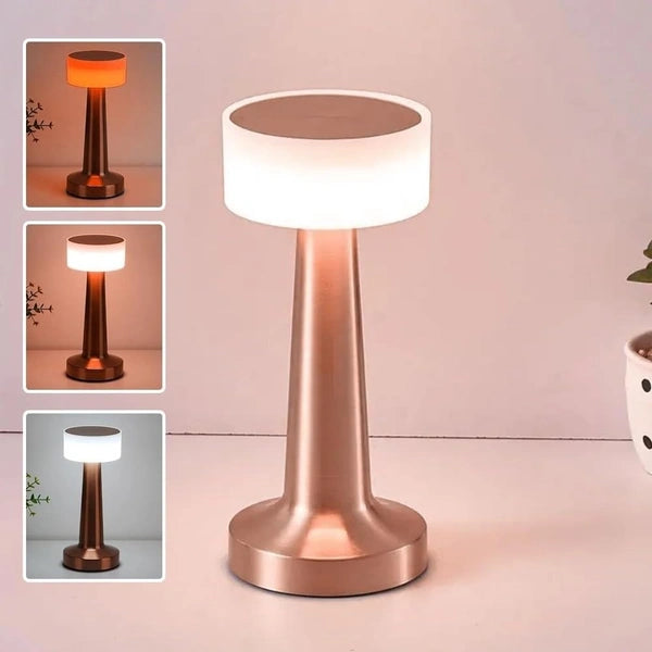 QK0016 Dumbbell Shape Rechargeable Rose Gold Metal LED Table Lamp with Touch Sensor