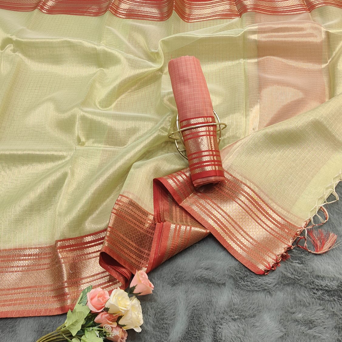 SC001 GREE PURE KOTA DORIA TISSUE SAREE