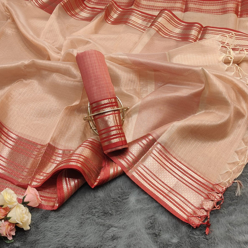 SC001 ORANGE PURE KOTA DORIA TISSUE SAREE
