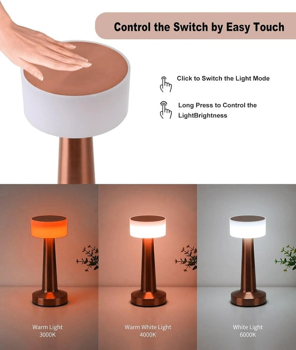 QK0016 Dumbbell Shape Rechargeable Rose Gold Metal LED Table Lamp with Touch Sensor