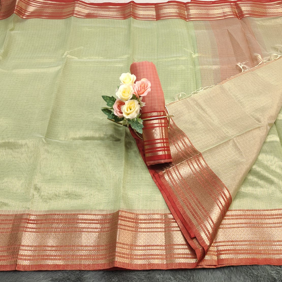 SC001 GREE PURE KOTA DORIA TISSUE SAREE