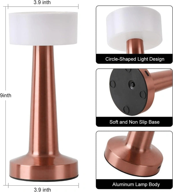 QK0016 Dumbbell Shape Rechargeable Rose Gold Metal LED Table Lamp with Touch Sensor