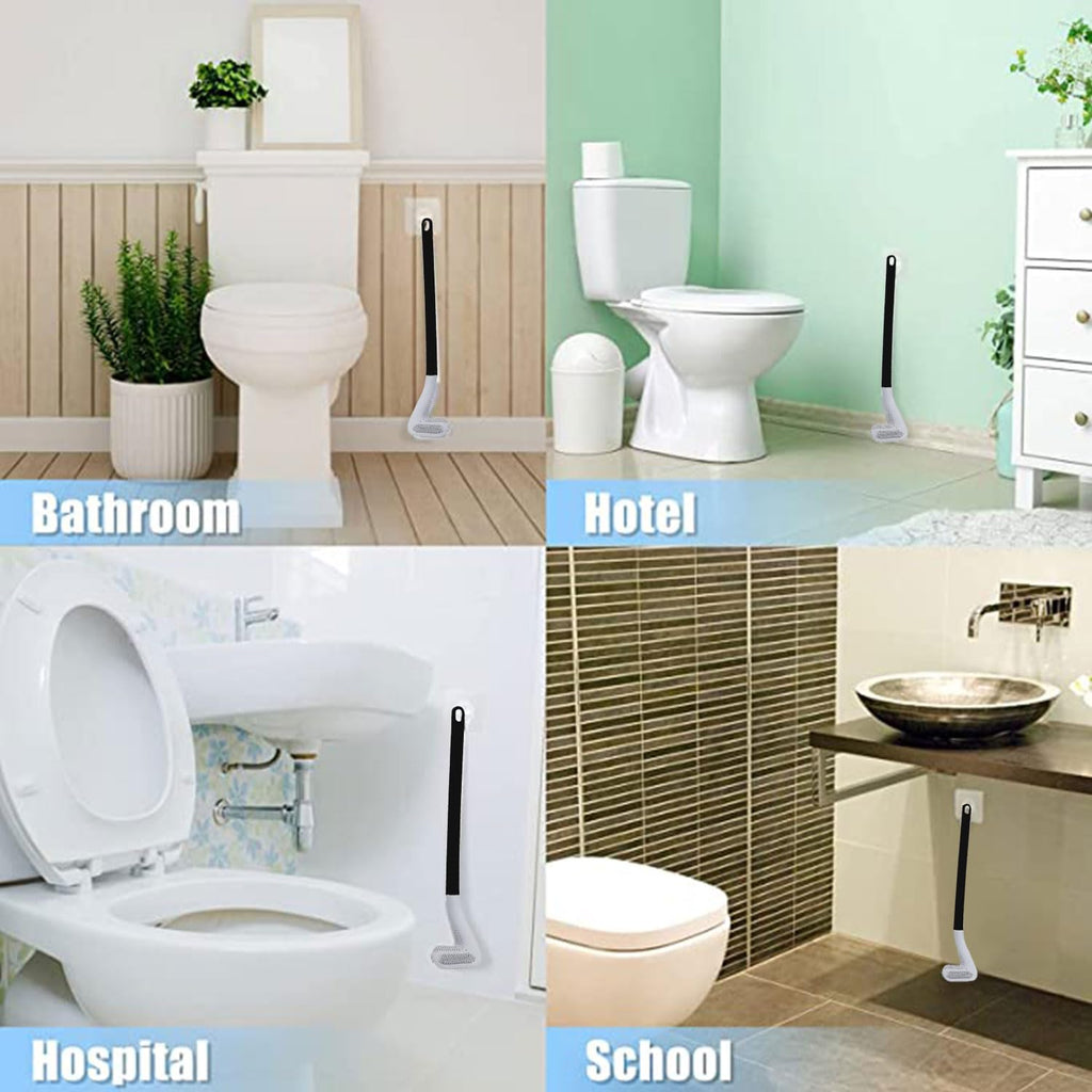 QK004 Golf Shape Silicone Toilet Brush with Self-Adhesive Wall Hook Holder Anti-drip Non-Slip Long Handle Quick & Easy Cleaning Bathroom Cleaner Set for Western & Indian Toilets (Pack of 1)