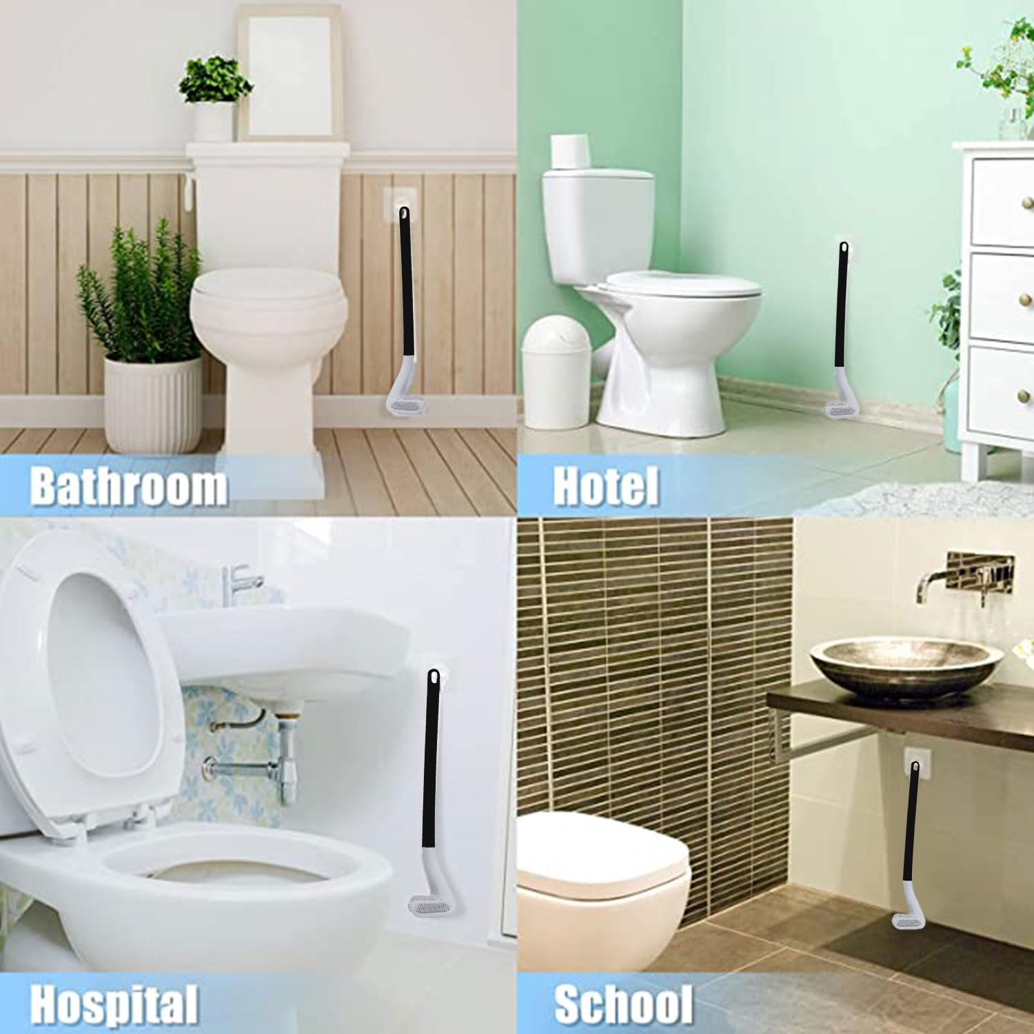 QK004 Golf Shape Silicone Toilet Brush with Self-Adhesive Wall Hook Holder Anti-drip Non-Slip Long Handle Quick & Easy Cleaning Bathroom Cleaner Set for Western & Indian Toilets (Pack of 1)