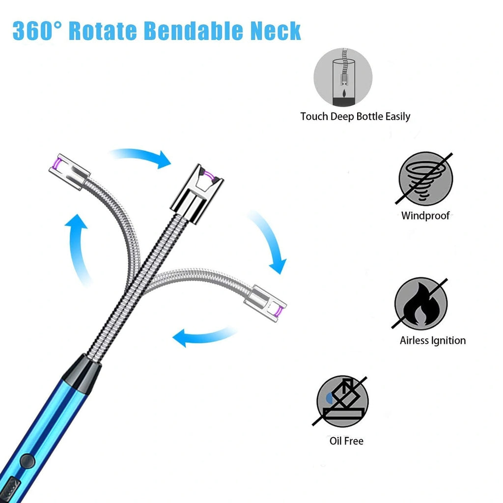 QK002 ARC BBQ Electric Candle Lighter - Rechargeable, Windproof, USB, 360° Flexible Neck Arc Lighter (Multicolor)