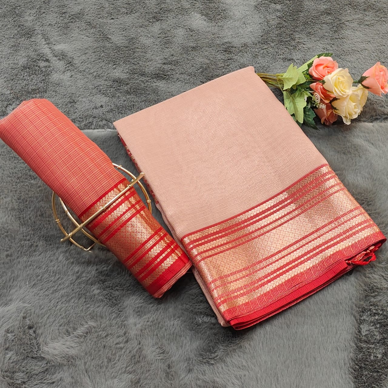 SC001 ORANGE PURE KOTA DORIA TISSUE SAREE
