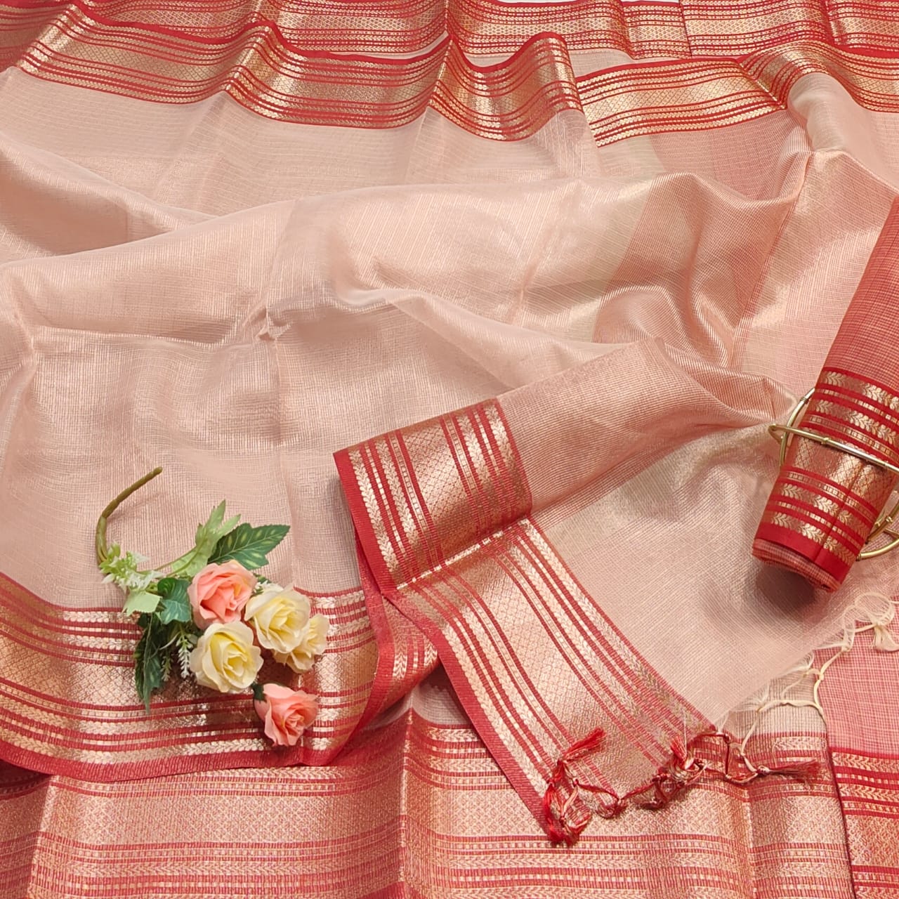 SC001 ORANGE PURE KOTA DORIA TISSUE SAREE