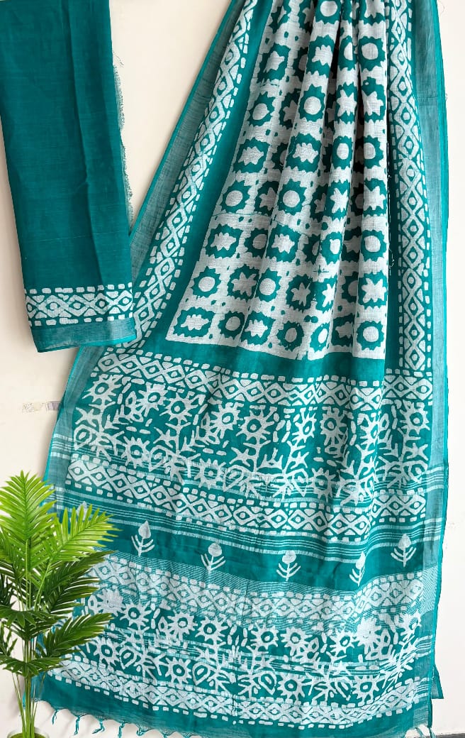 SGT002 New Kalamkari Print linen Saree