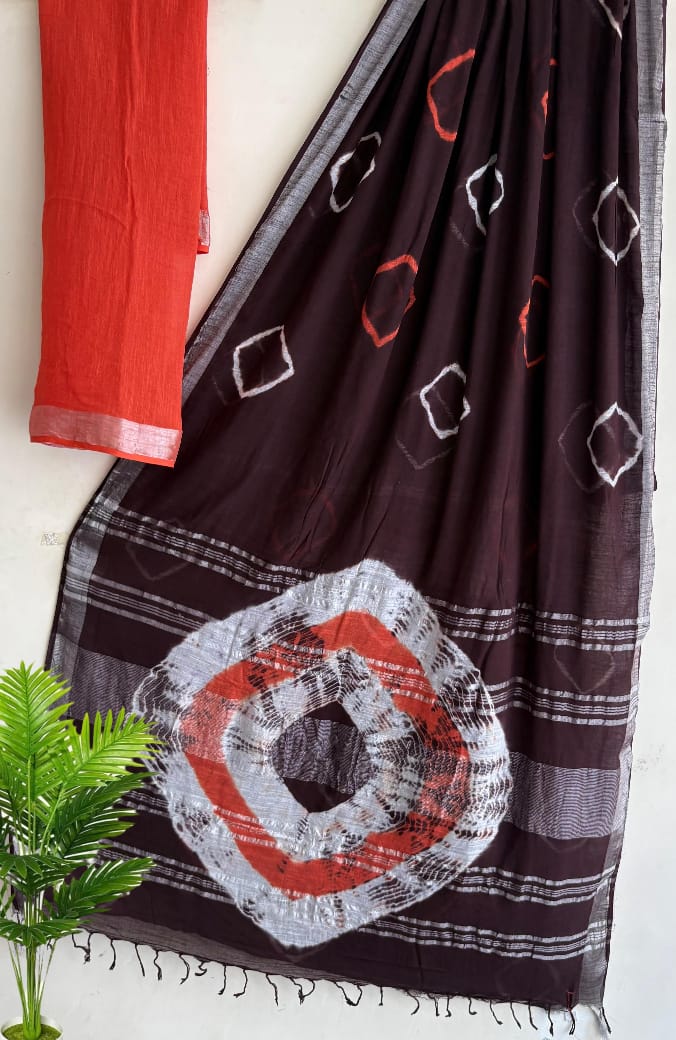 SGT002 New Kalamkari Print linen Saree