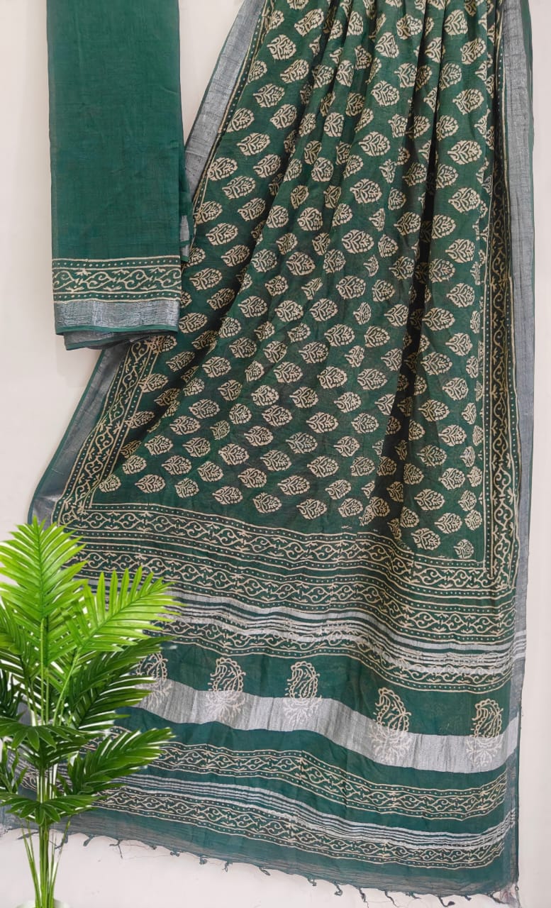 SGT002  New Kalamkari Print linen Saree