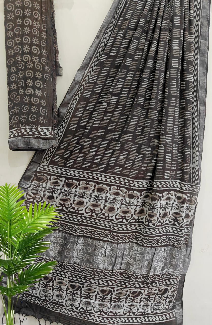 SGT002 New Kalamkari Print linen Saree