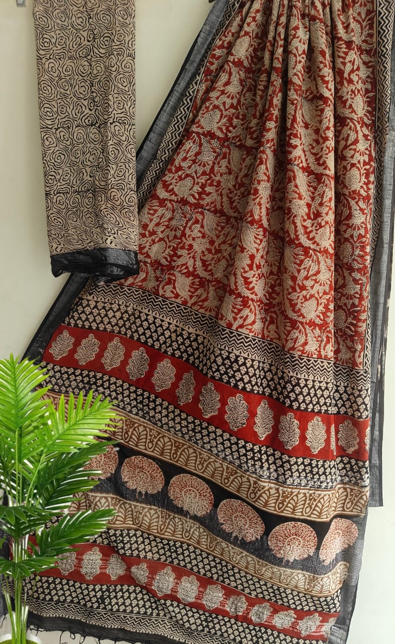 SGT002  New Kalamkari Print linen Saree