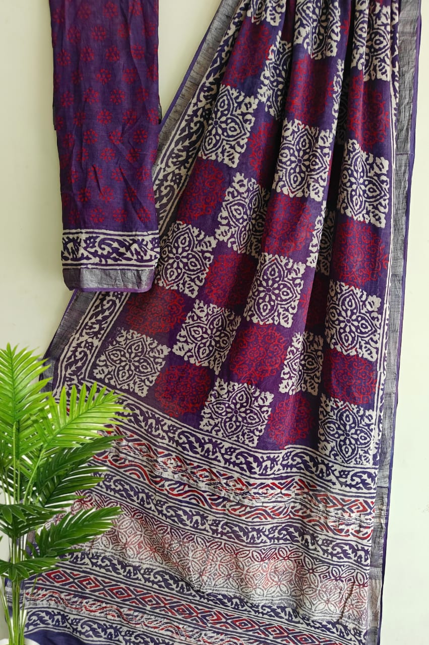 SGT002  New Kalamkari Print linen Saree