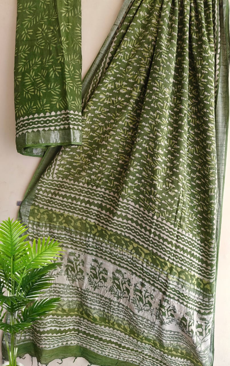 SGT002  New Kalamkari Print linen Saree