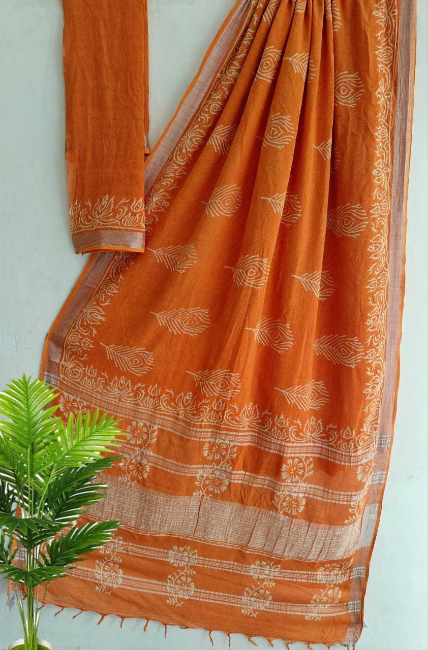SGT002  New Kalamkari Print linen Saree