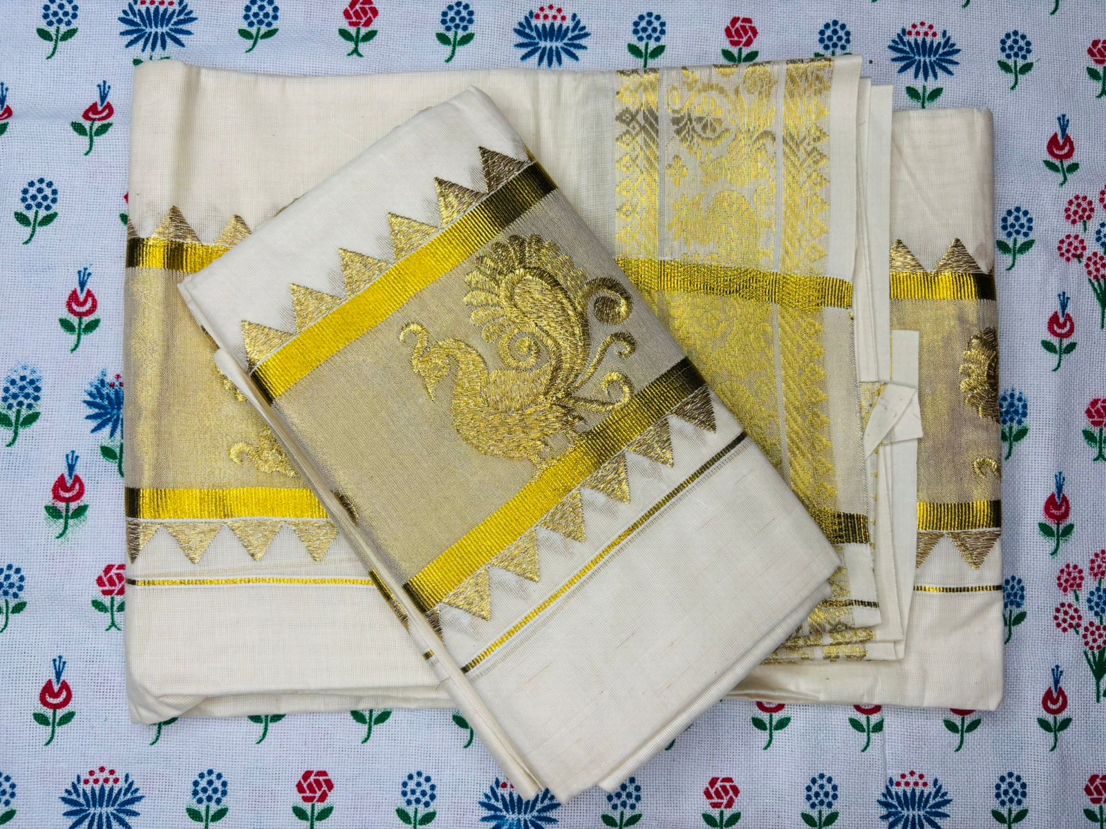 MAT003  Jacquard Set Mundu made from premium quality cotton material