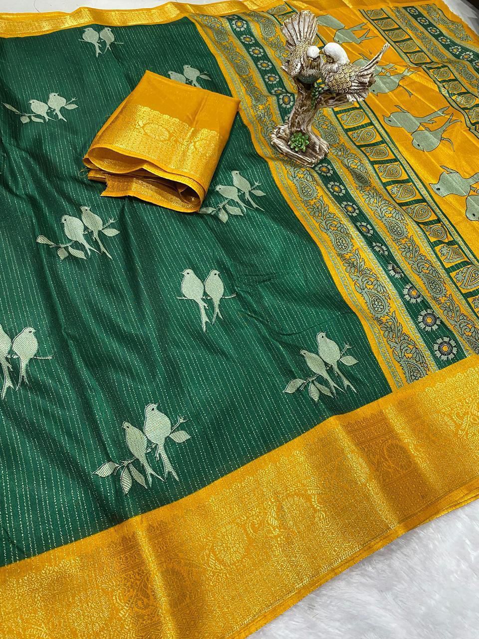 PRD001 🔥 Presenting Enchanting soft Dola silk saree For Intimate And Big Fat Indian Weddings, That Are Light On Your Skin And Uplift Your Wedding Shenanigans.🔥