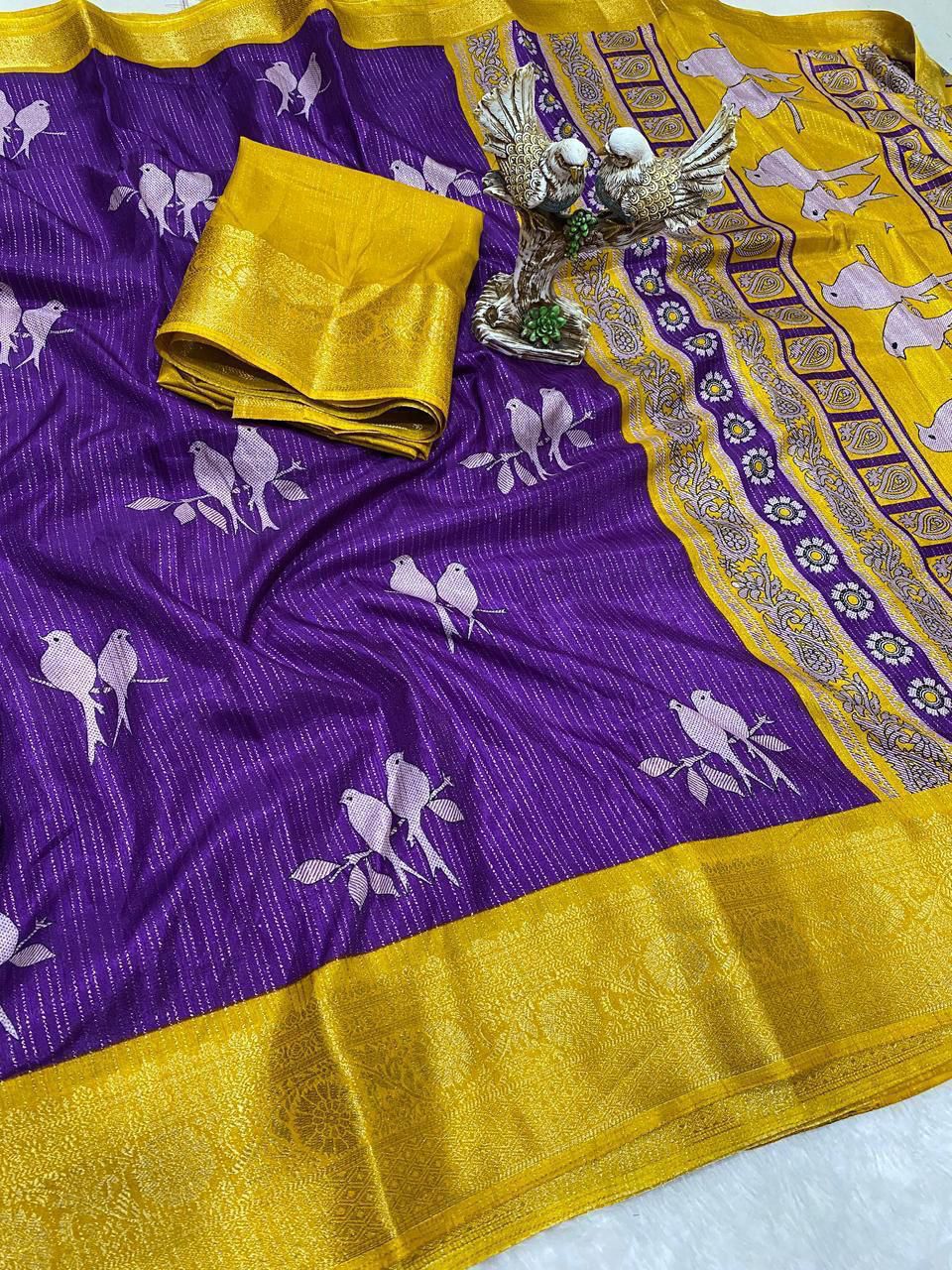 PRD001 🔥 Presenting Enchanting soft Dola silk saree For Intimate And Big Fat Indian Weddings, That Are Light On Your Skin And Uplift Your Wedding Shenanigans.🔥