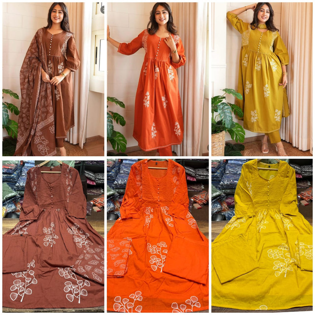 RJC002 New Anarkali kurta set with Cotton Pant & Malmal Dupatta with tier pattern