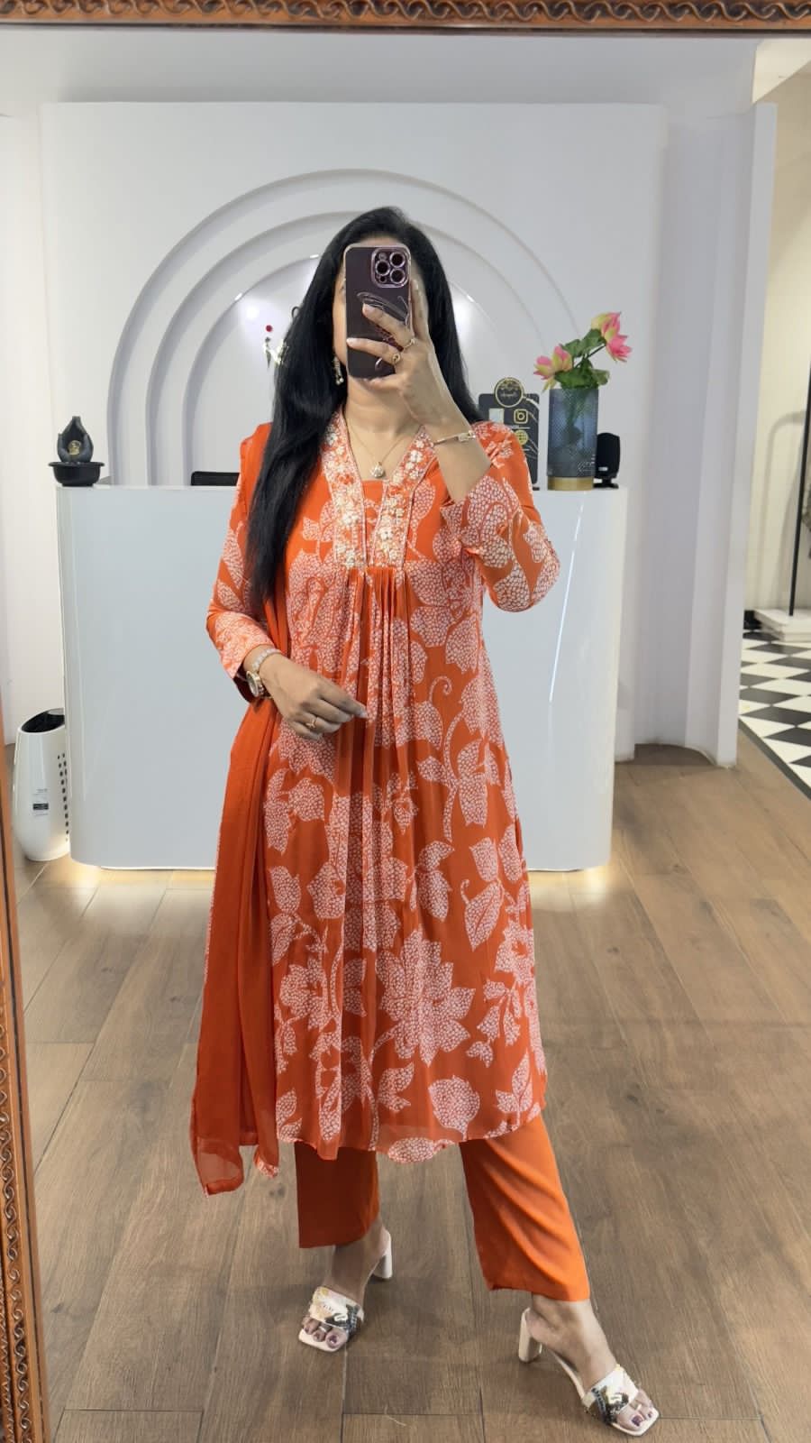 RJC004  Beautiful Heavy quality cotton Fabric designer festive wear frock style kurti with pattern pant