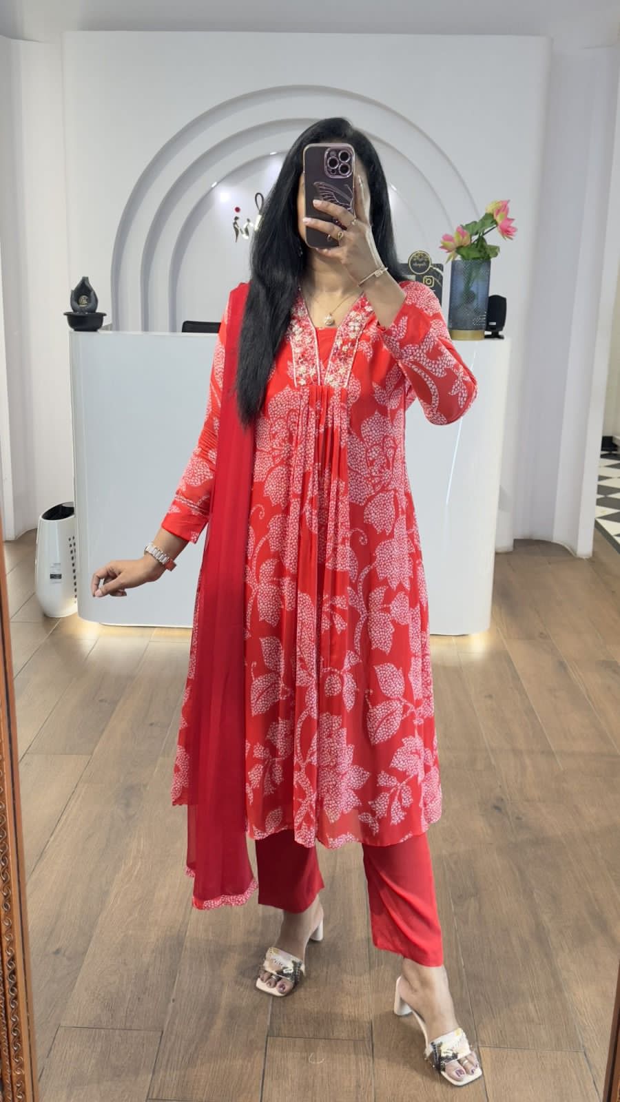 RJC004  Beautiful Heavy quality cotton Fabric designer festive wear frock style kurti with pattern pant