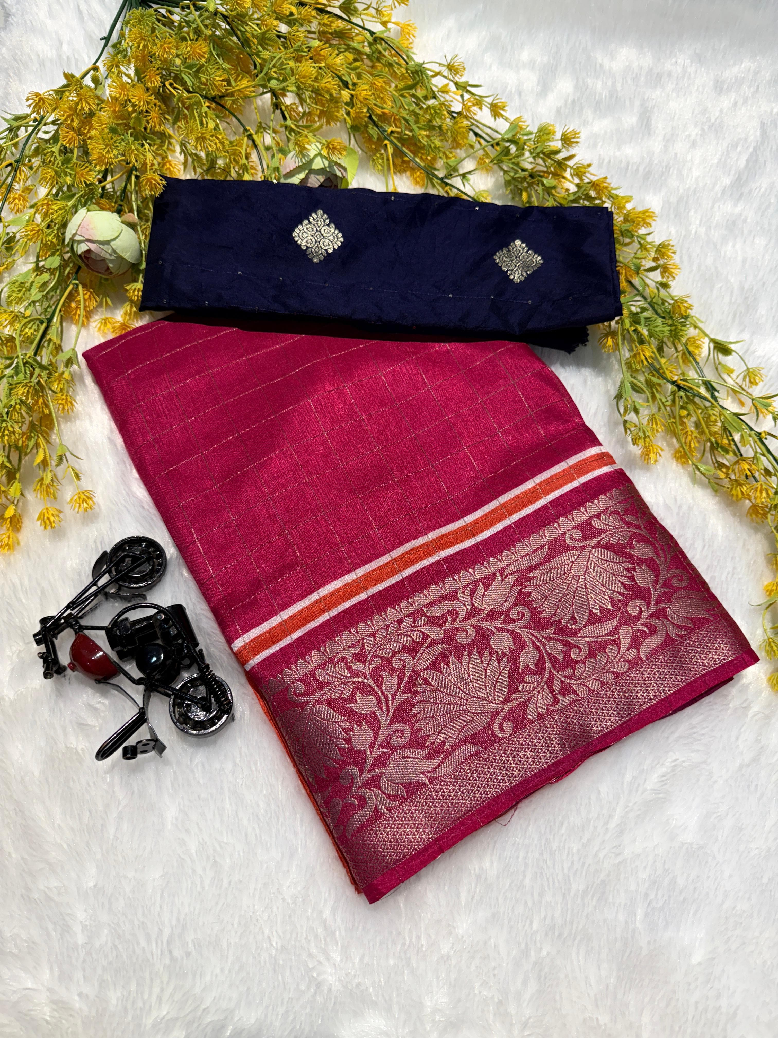 PRD004 Step out in style with our super dola chex saree featuring a dual blouse design