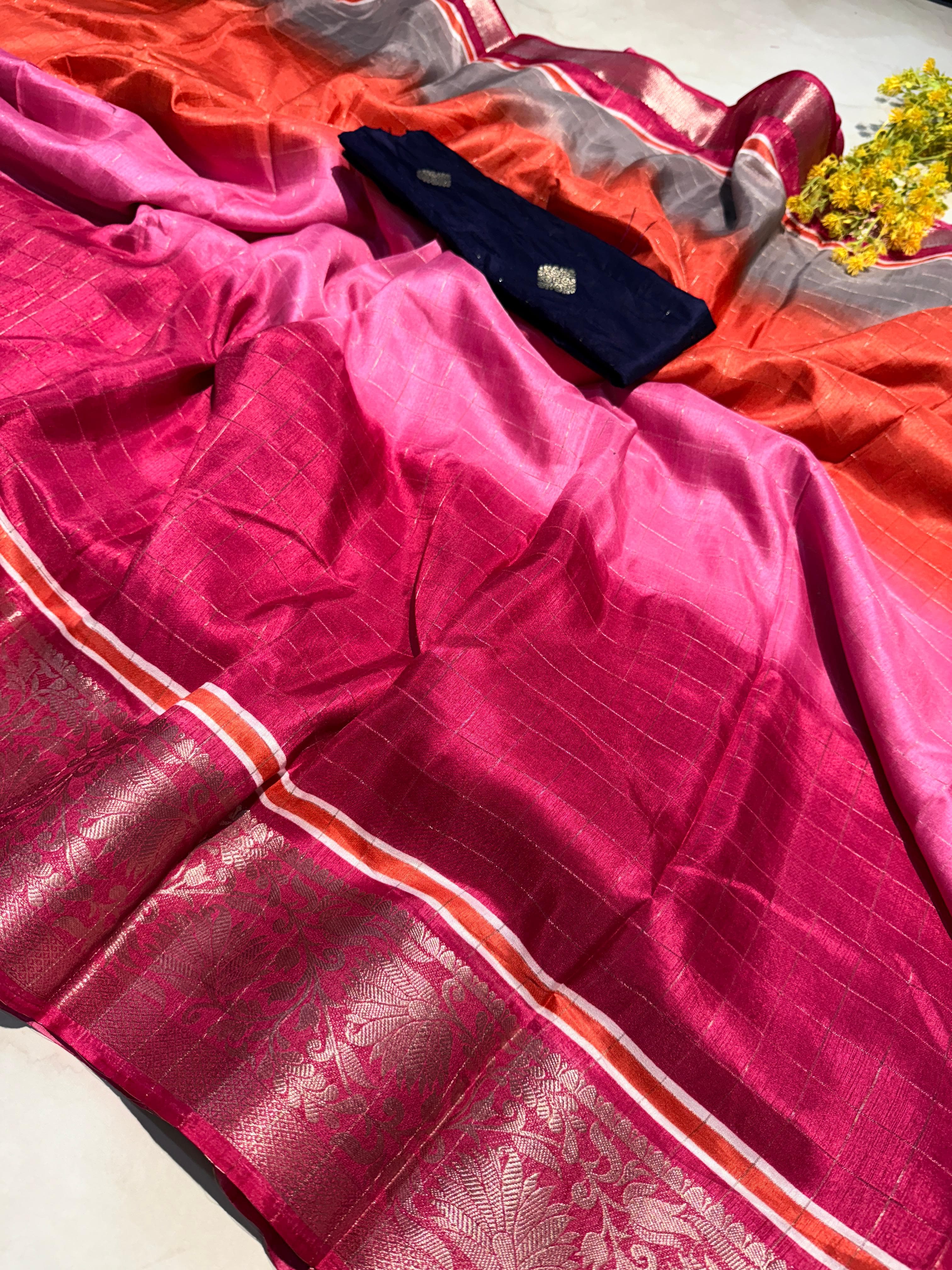 PRD004 Step out in style with our super dola chex saree featuring a dual blouse design