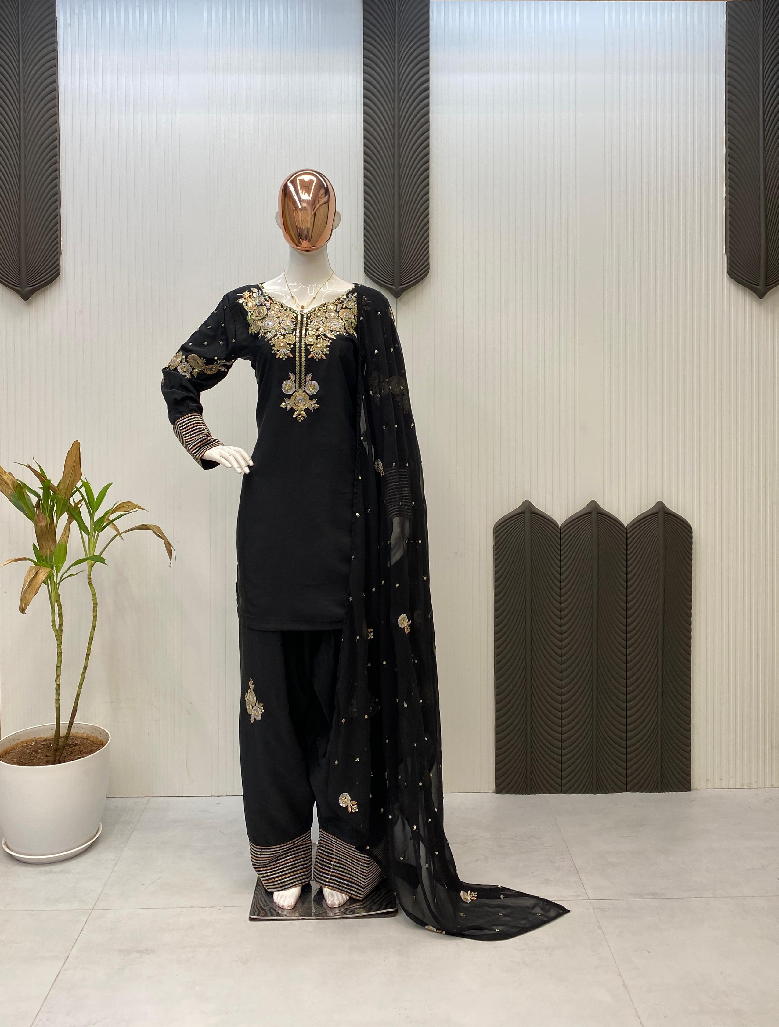 PRD0015 EXCLUSIVE DESIGNER CRAPE SILK WITH SEQUANCE EMBROIDERY WORK SUIT WITH SALWAAR AND DUPATTA