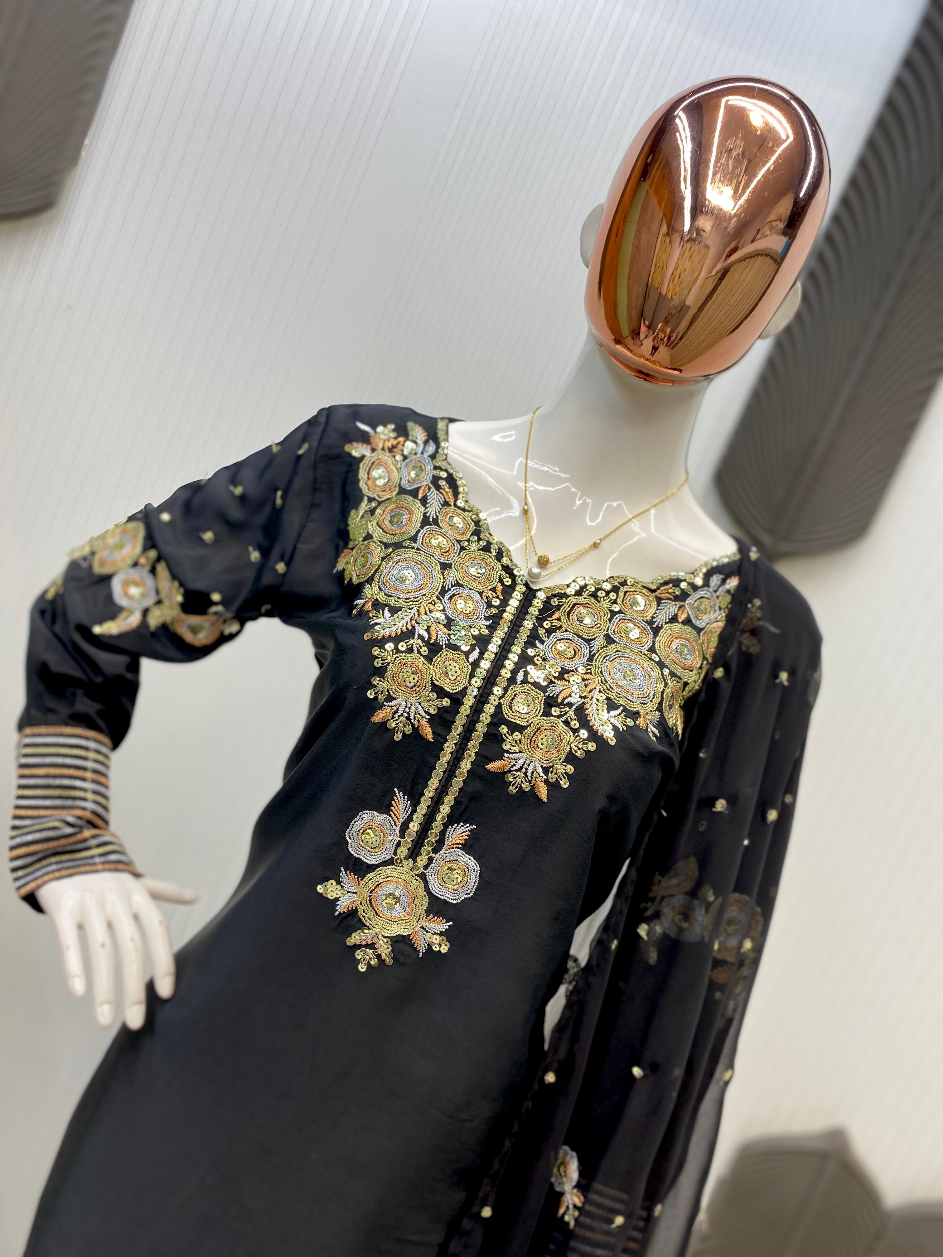 PRD0015 EXCLUSIVE DESIGNER CRAPE SILK WITH SEQUANCE EMBROIDERY WORK SUIT WITH SALWAAR AND DUPATTA