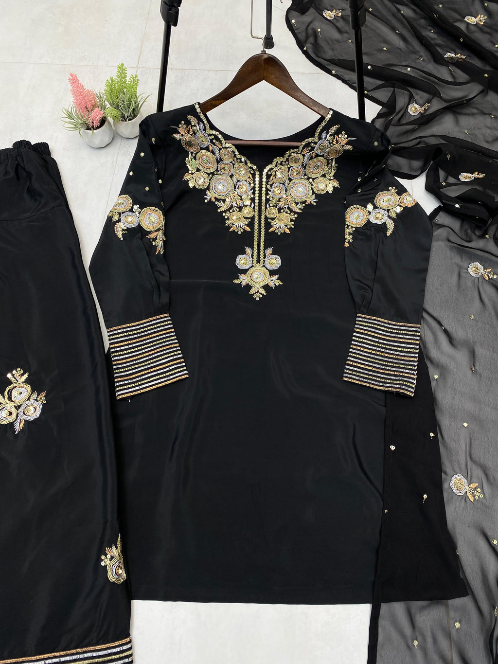 PRD0015 EXCLUSIVE DESIGNER CRAPE SILK WITH SEQUANCE EMBROIDERY WORK SUIT WITH SALWAAR AND DUPATTA