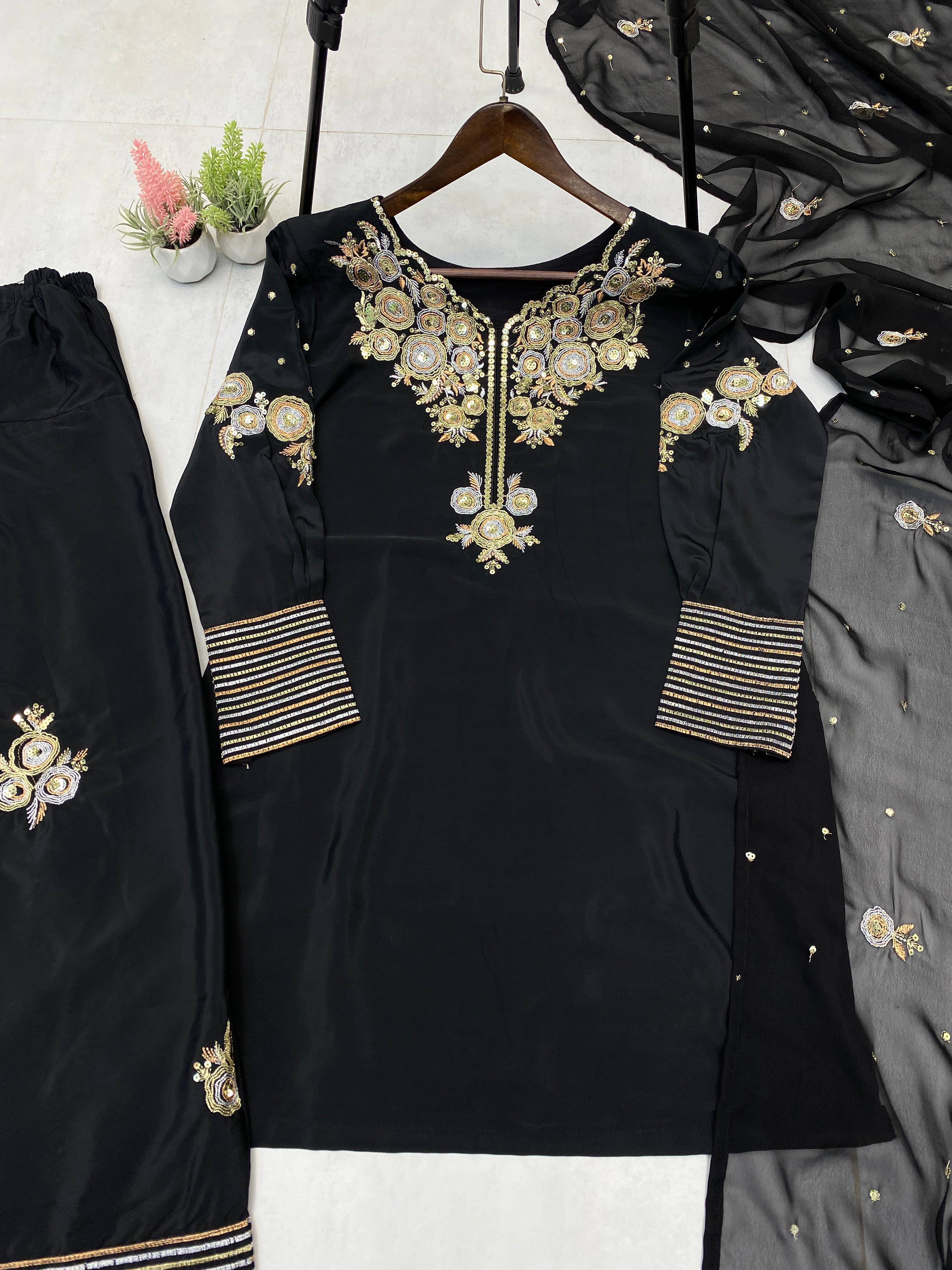 PRD0015 EXCLUSIVE DESIGNER CRAPE SILK WITH SEQUANCE EMBROIDERY WORK SUIT WITH SALWAAR AND DUPATTA