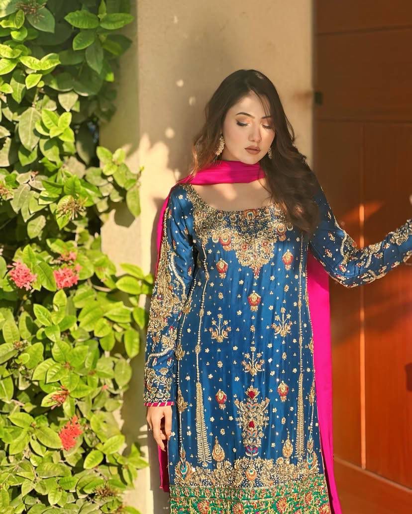 PRD0013 💐 PRESENTING GOOD QUALITY CHINON SILK KURTI-PANT & DUPATTA SET WITH BEAUTIFUL ZARI & SEQUINS EMBROIDERY WORK