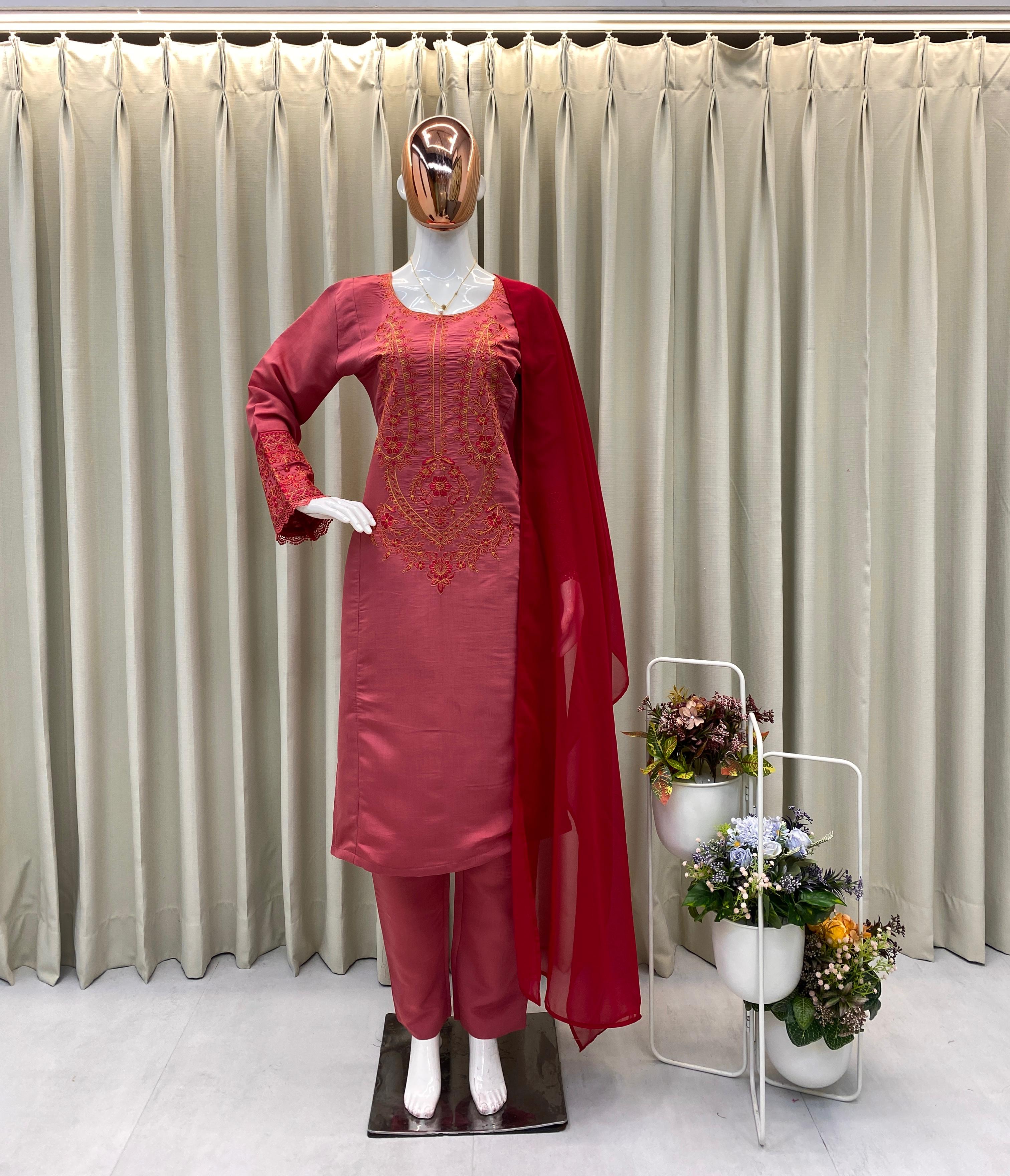 PRD0012 DESIGNER WEAR EXCLUSIVE SUIT IN ROMAN SILK FABRIC TOP AND PANT WITH DUPATTA IN GEORGETTE