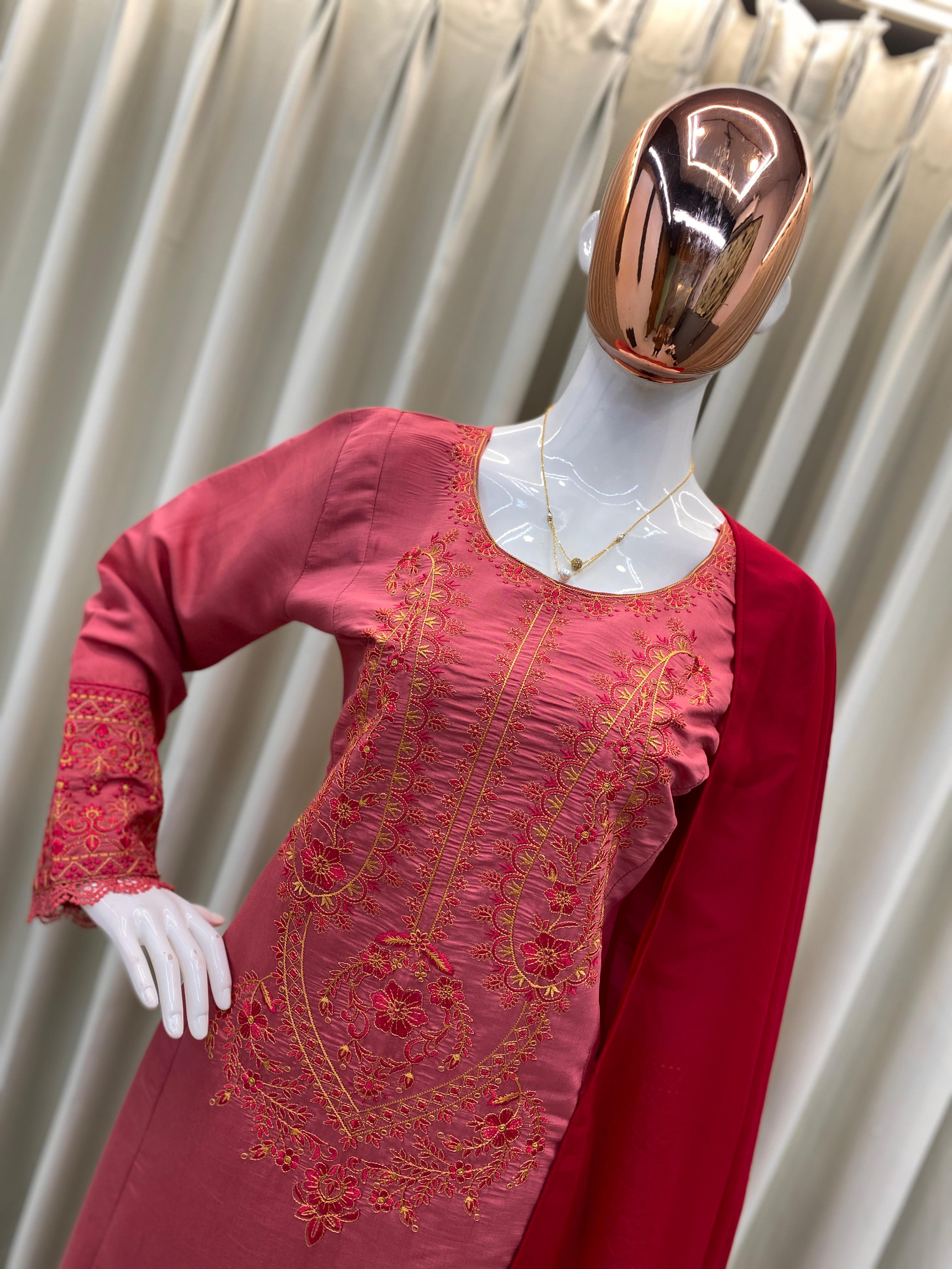 PRD0012 DESIGNER WEAR EXCLUSIVE SUIT IN ROMAN SILK FABRIC TOP AND PANT WITH DUPATTA IN GEORGETTE