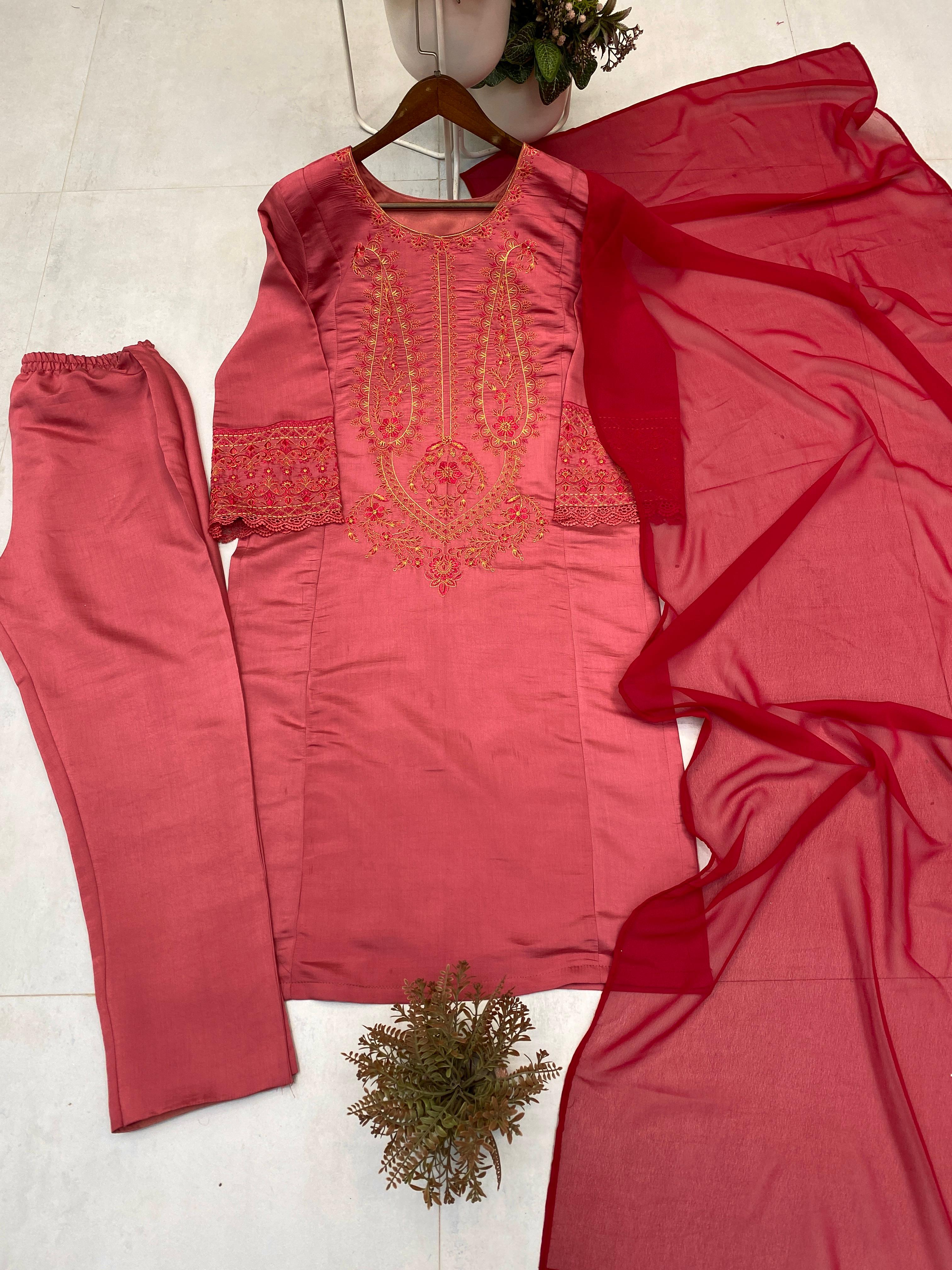 PRD0012 DESIGNER WEAR EXCLUSIVE SUIT IN ROMAN SILK FABRIC TOP AND PANT WITH DUPATTA IN GEORGETTE
