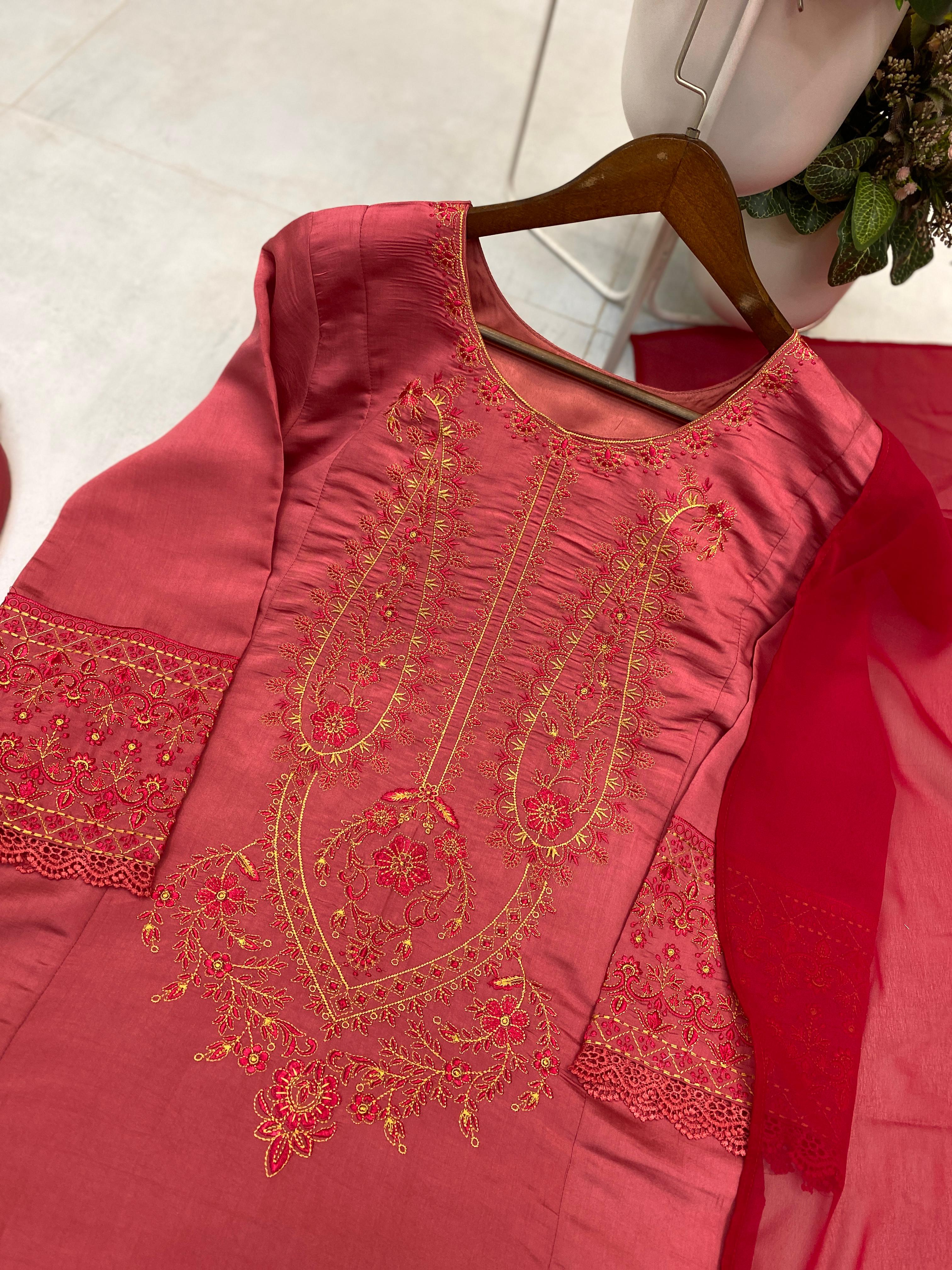 PRD0012 DESIGNER WEAR EXCLUSIVE SUIT IN ROMAN SILK FABRIC TOP AND PANT WITH DUPATTA IN GEORGETTE