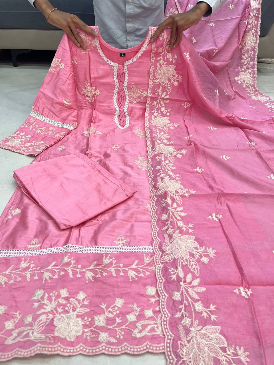 PRD0011 Featuring Mal Chanderi Silk Suit Which Is Beautifully Crafted & Decorated With Cotton Embroidery.