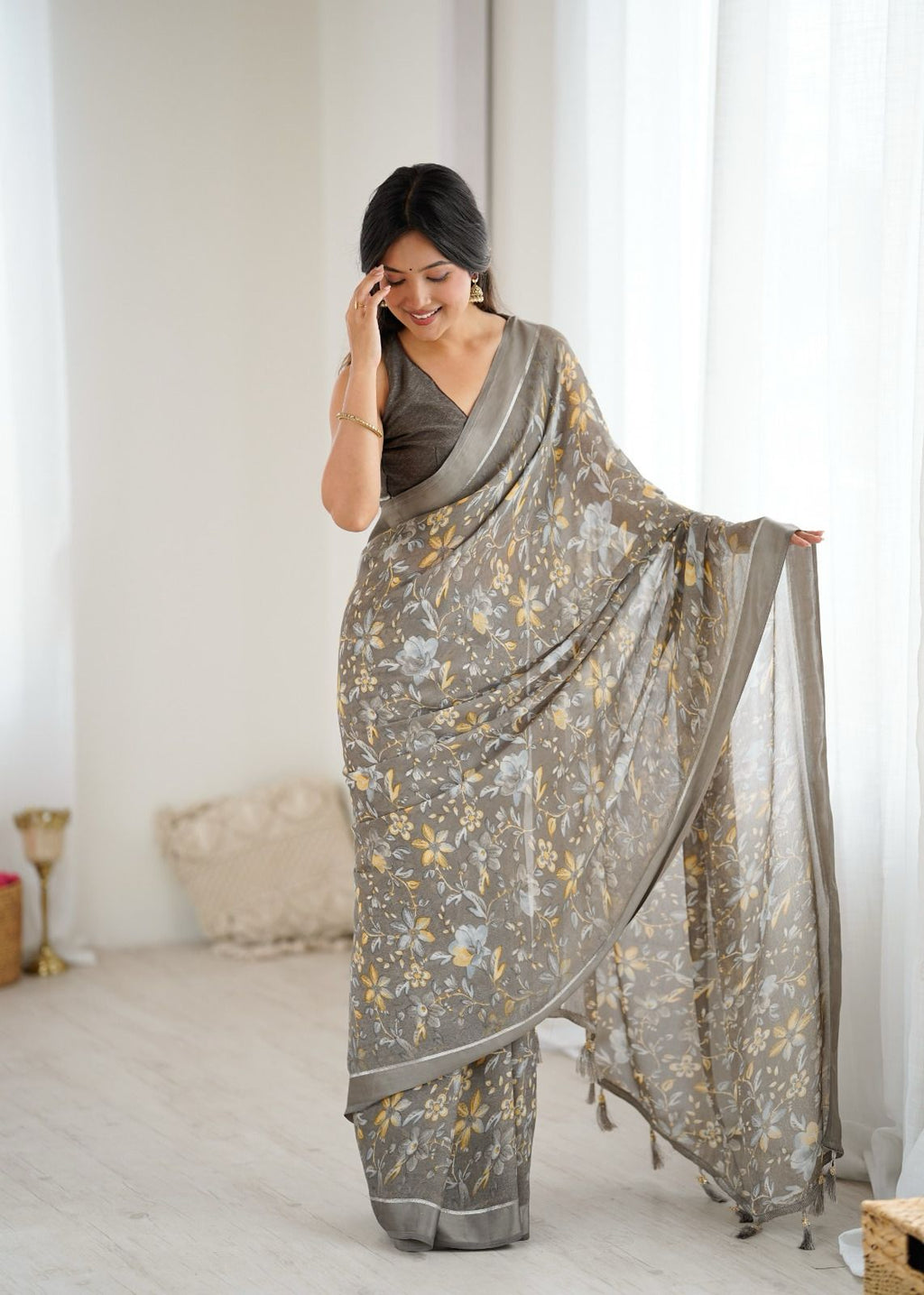PRD0022 BRIGHT MOSS SATIN PATTA PRINTED SAREE