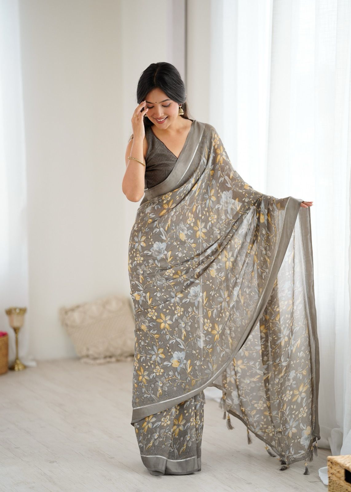 PRD0022 BRIGHT MOSS SATIN PATTA PRINTED SAREE