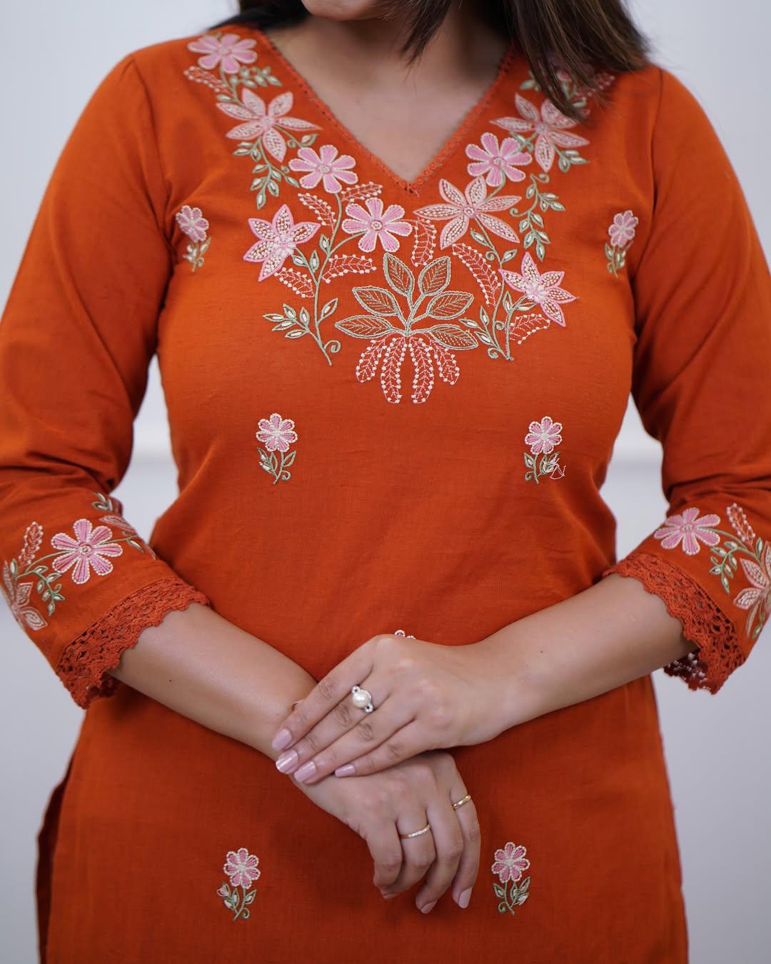 RHS007  Pure Cotton Slub Kurta Pant Palazzo