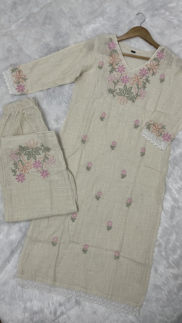 RHS007  Pure Cotton Slub Kurta Pant Palazzo