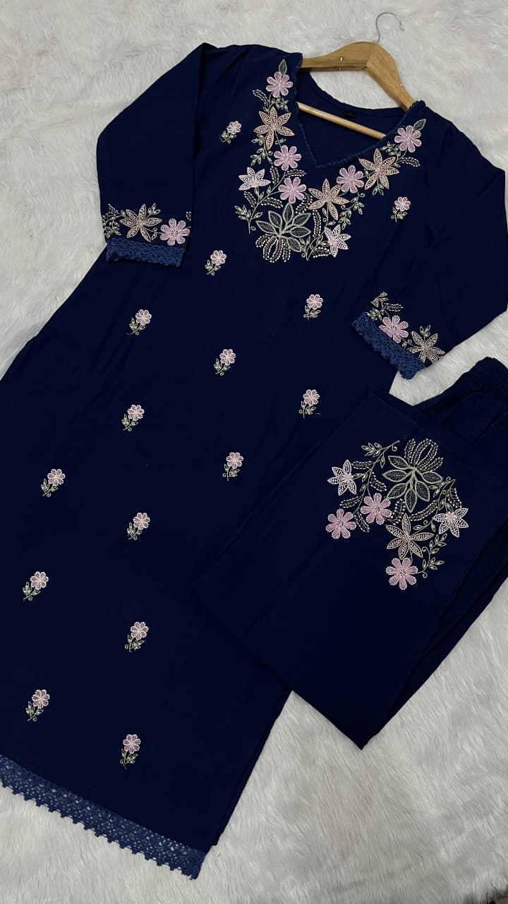 RHS007  Pure Cotton Slub Kurta Pant Palazzo