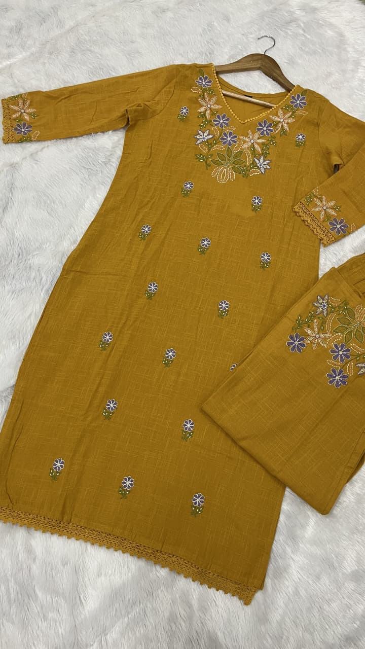 RHS007  Pure Cotton Slub Kurta Pant Palazzo