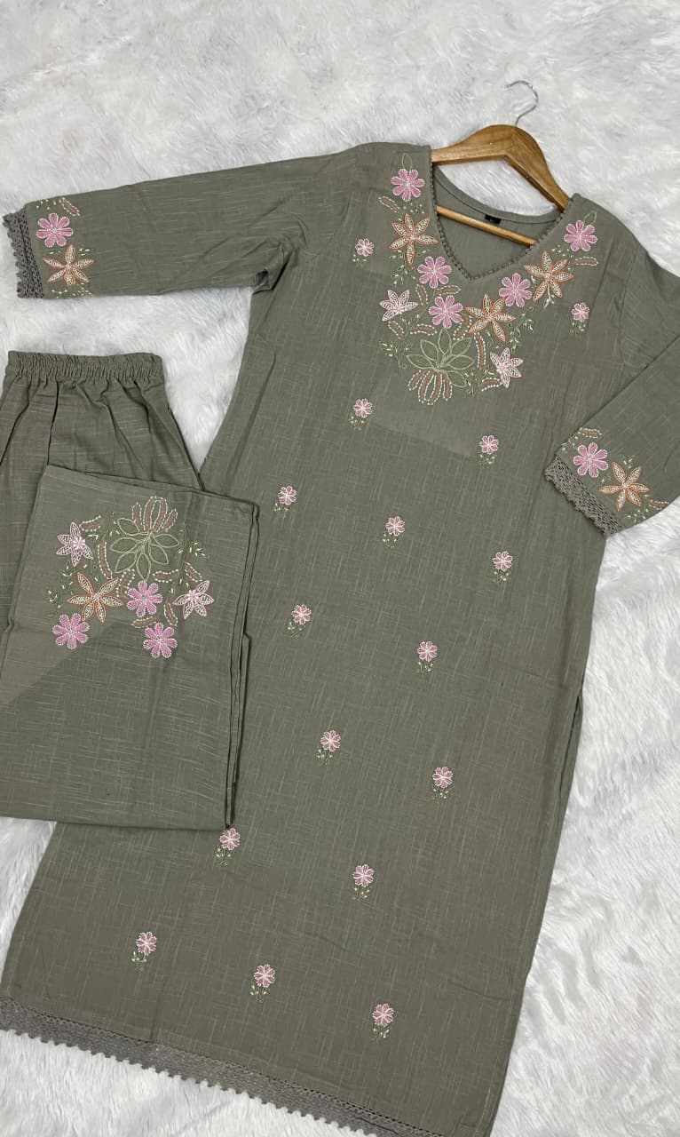 RHS007  Pure Cotton Slub Kurta Pant Palazzo
