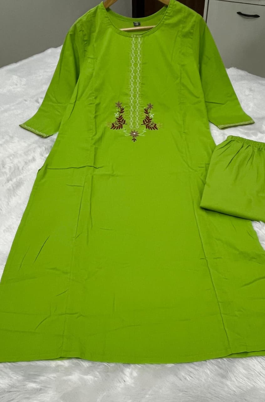 RHS007 Pure fine Cotton fabric Embroidery Work Kurti with Pant with cotton 100-100