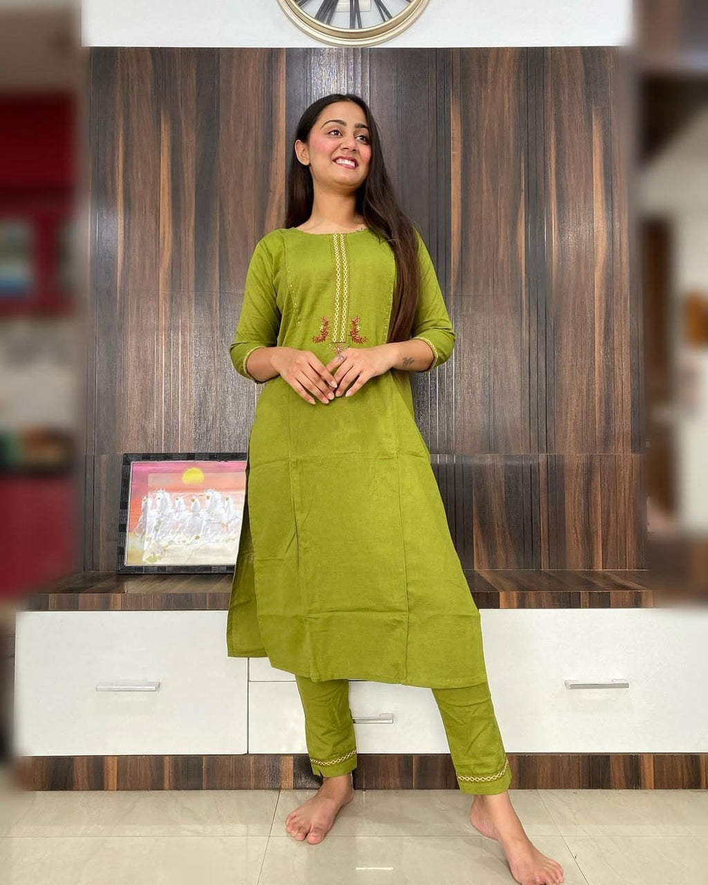 RHS007 Pure fine Cotton fabric Embroidery Work Kurti with Pant with cotton 100-100
