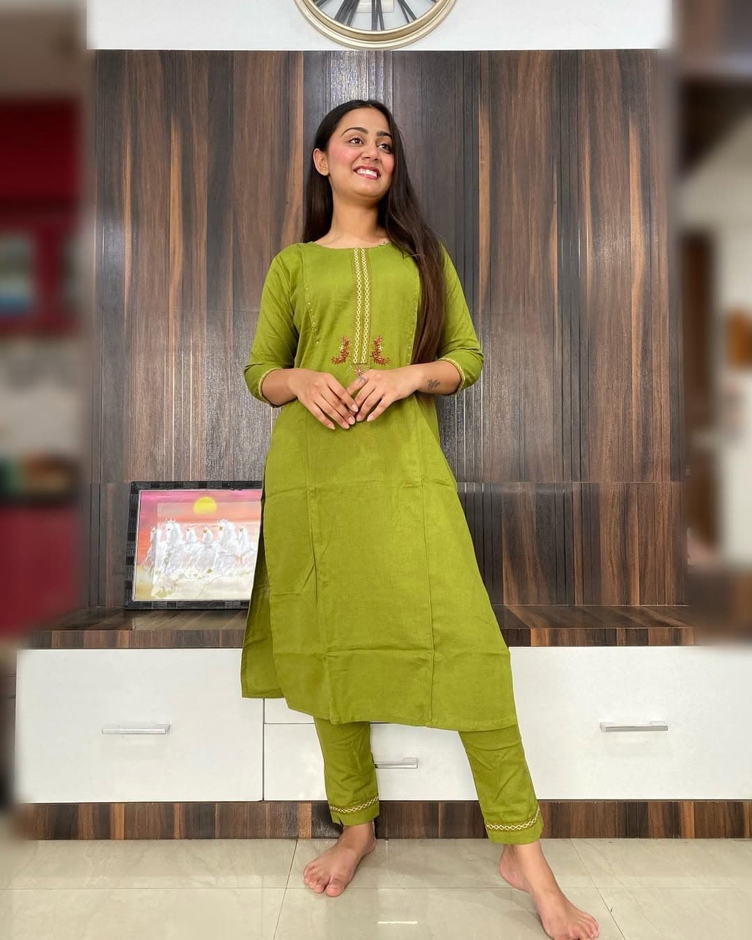 RHS007 Pure fine Cotton fabric Embroidery Work Kurti with Pant with cotton 100-100